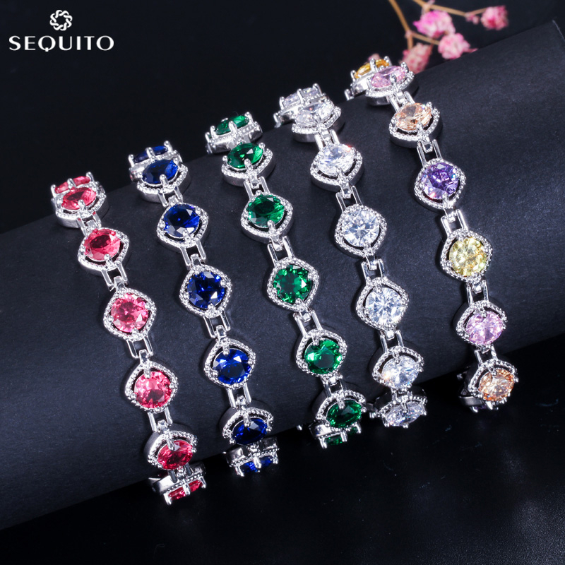 SEQUITO Fashion Women Korean Style Hollow Out Bracelet Paved Red Blue ...