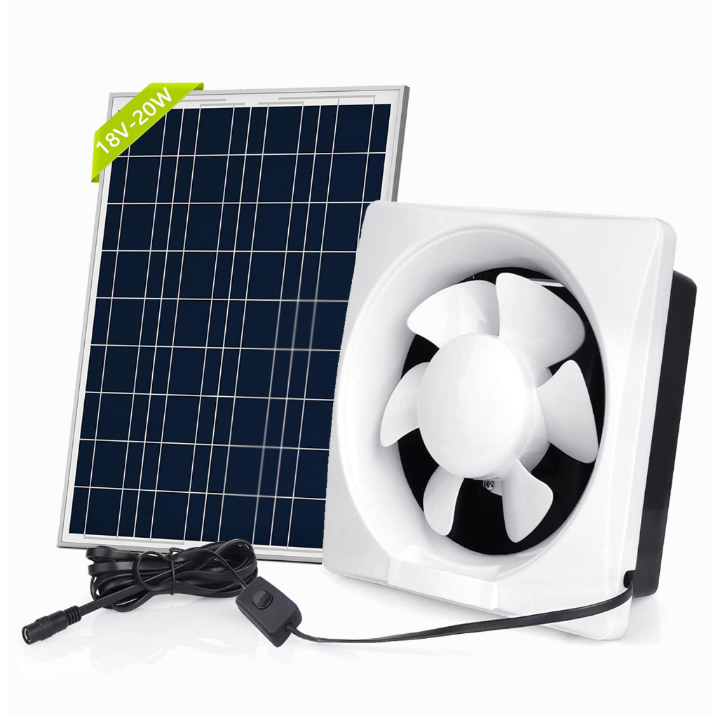 Solar exhaust fan, 20W solar panel+12 inch atmospheric flow fan with