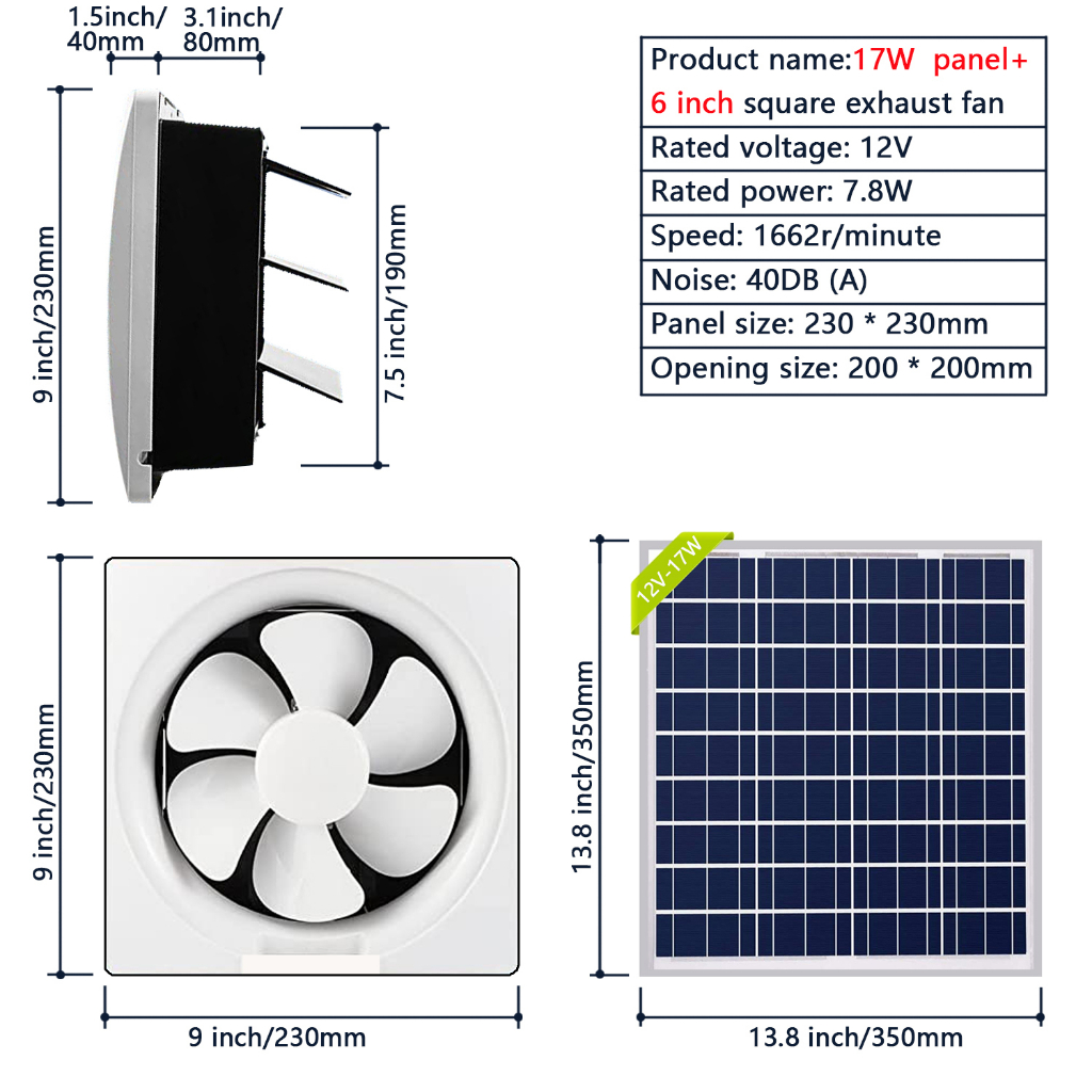 Solar exhaust fan, 20W solar panel+12 inch atmospheric flow fan with