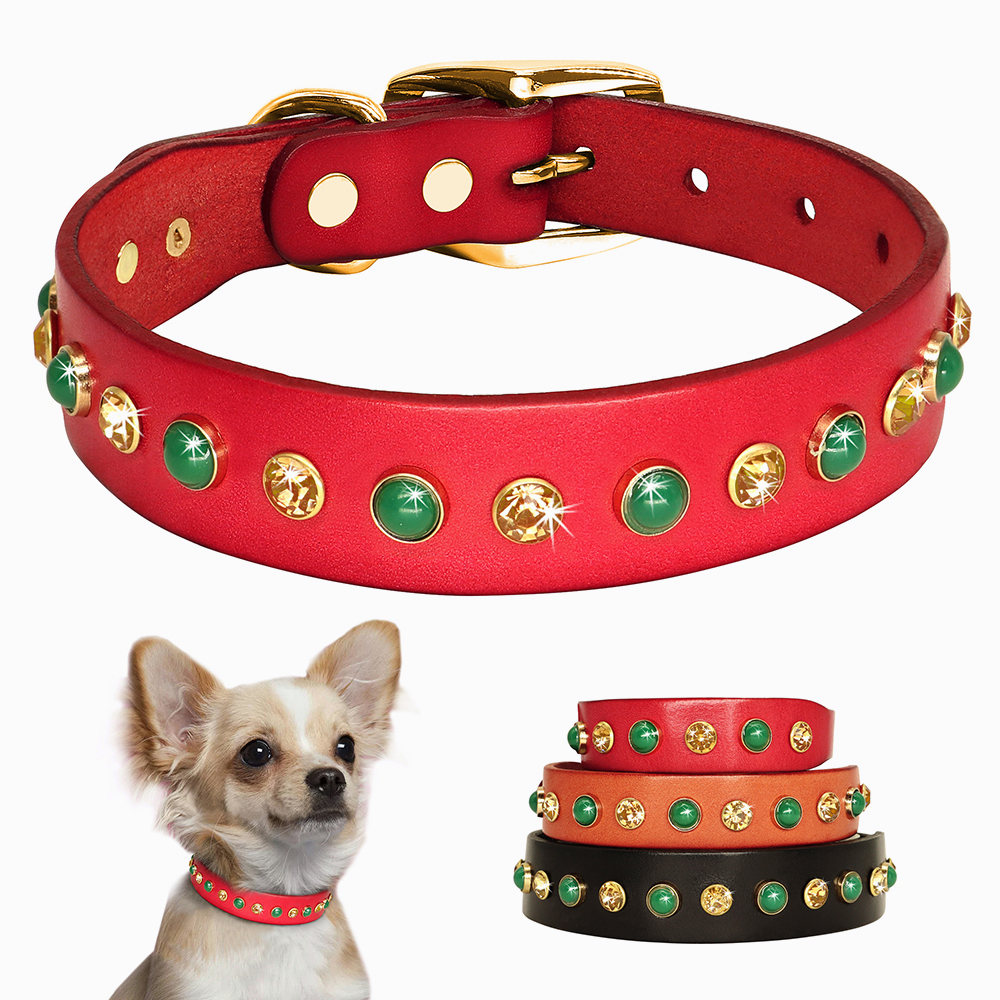 Luxury Diamond Rhinestone Dog Cat Collar Soft Leather Pet Collars for Small Dogs Chihuahua