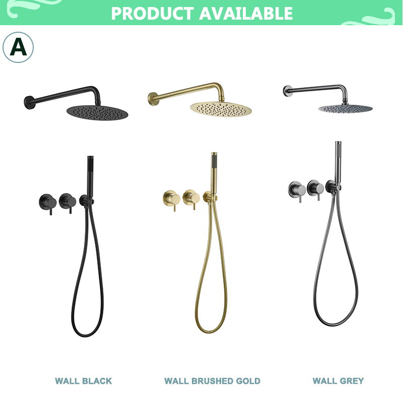Concealed Shower System Gold Grey Black Solid Brass Hot Cold Valve 2