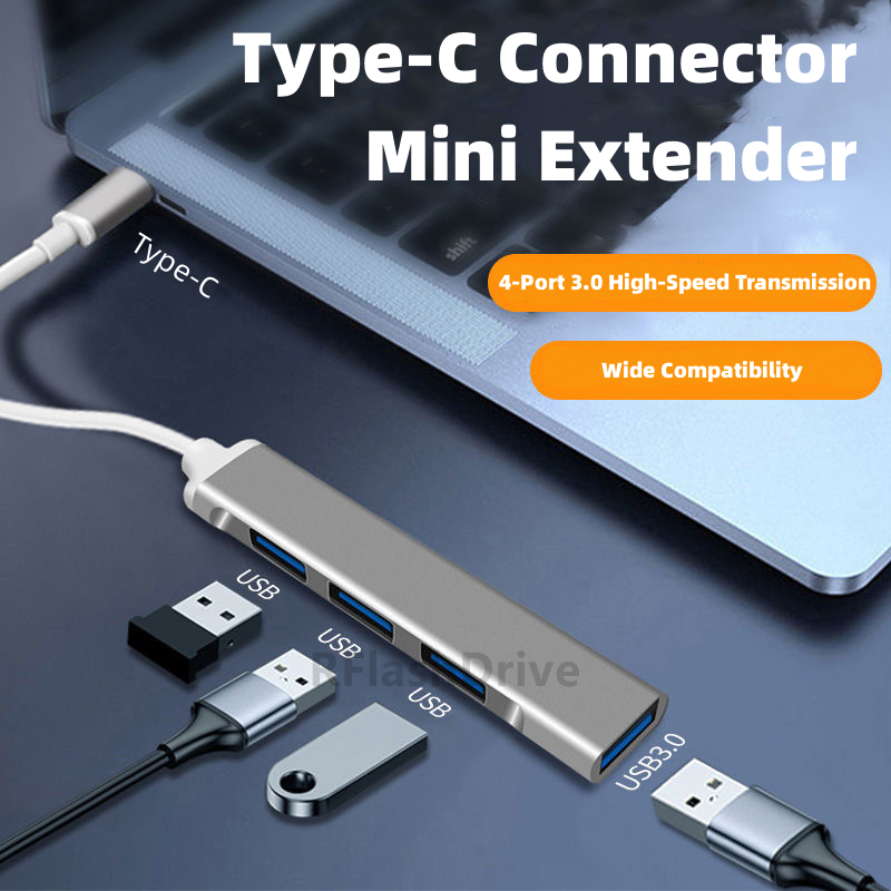 USB 3.0 4 USB Hub Type-C Mini Portable Multi Splitter 4-Port High Speed ...
