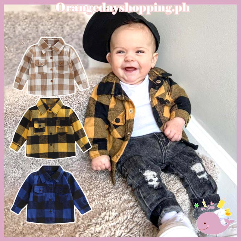 ORD7Toddler Baby Boy Girl Plaid Tops Long Sleeve Button Down Buffalo