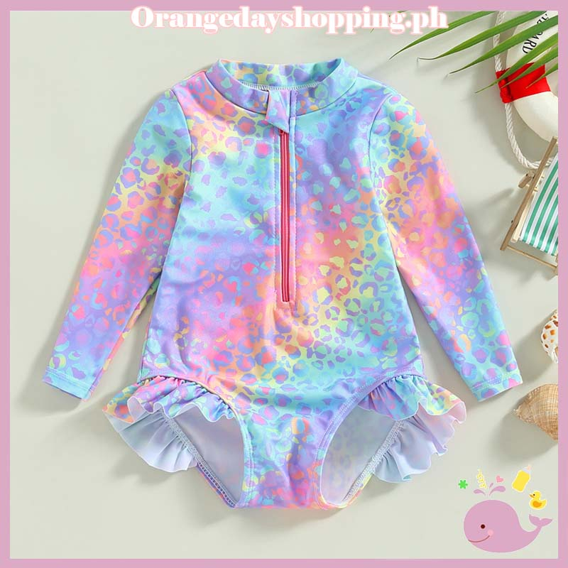 ORD7Kids Baby Girl Swimsuits Fish Scale Print Ruffles Long Sleeve