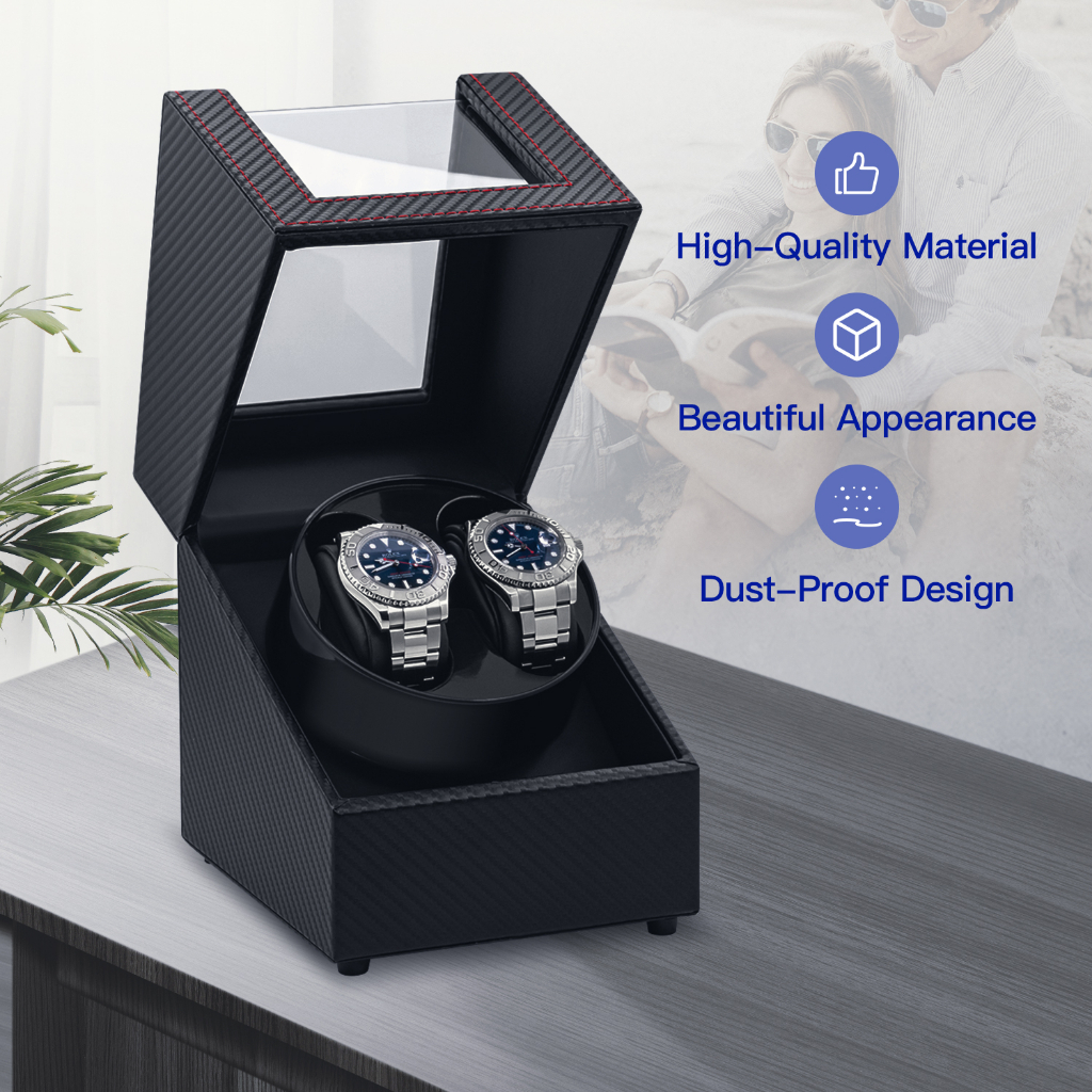 (Local delivery) 2-Slot Automatic Watch Winder Carbon Fiber Dual Watch ...