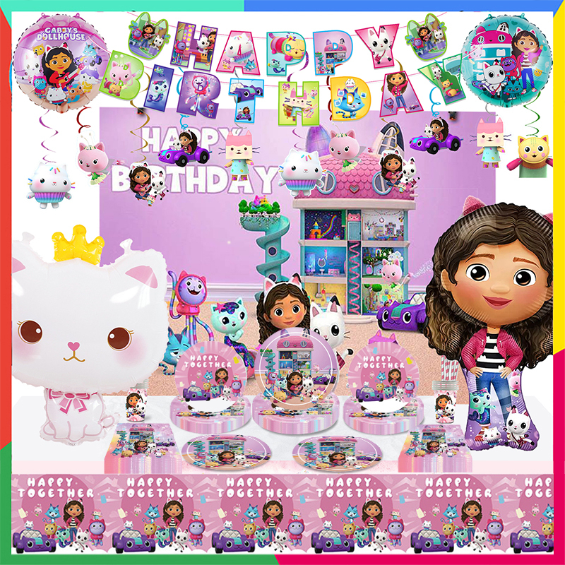 Gabby's Dollhouse 3rd Birthday Party Supplies and Cats Balloon Bouquet  Decorations 