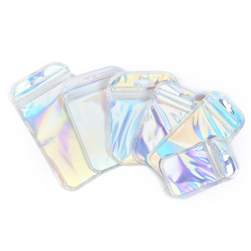 50pcs 4 Styles Laser Packaging Bag Flat Cosmetic Bag Holographic Mini ...