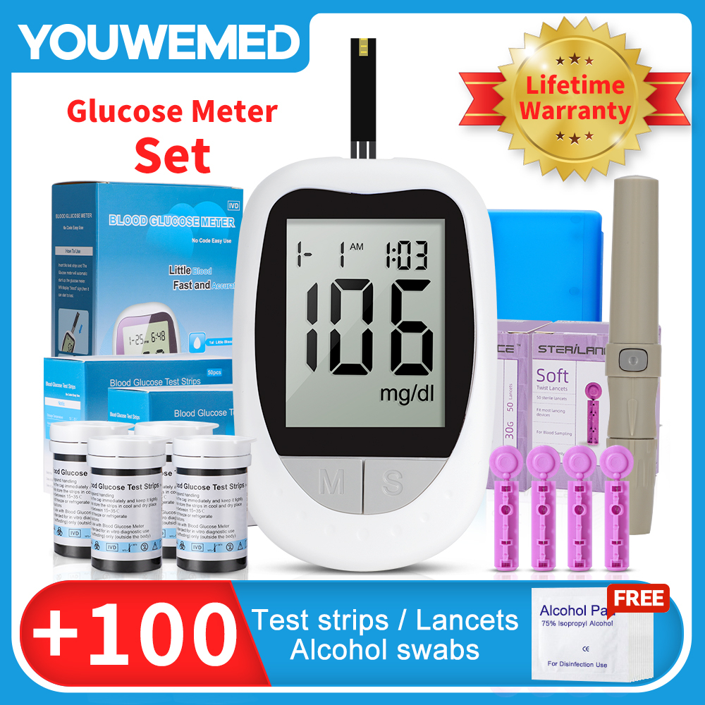 Youwemed Glucometer Test kits Set with FREE 100pcs strips FREE 100pcs ...