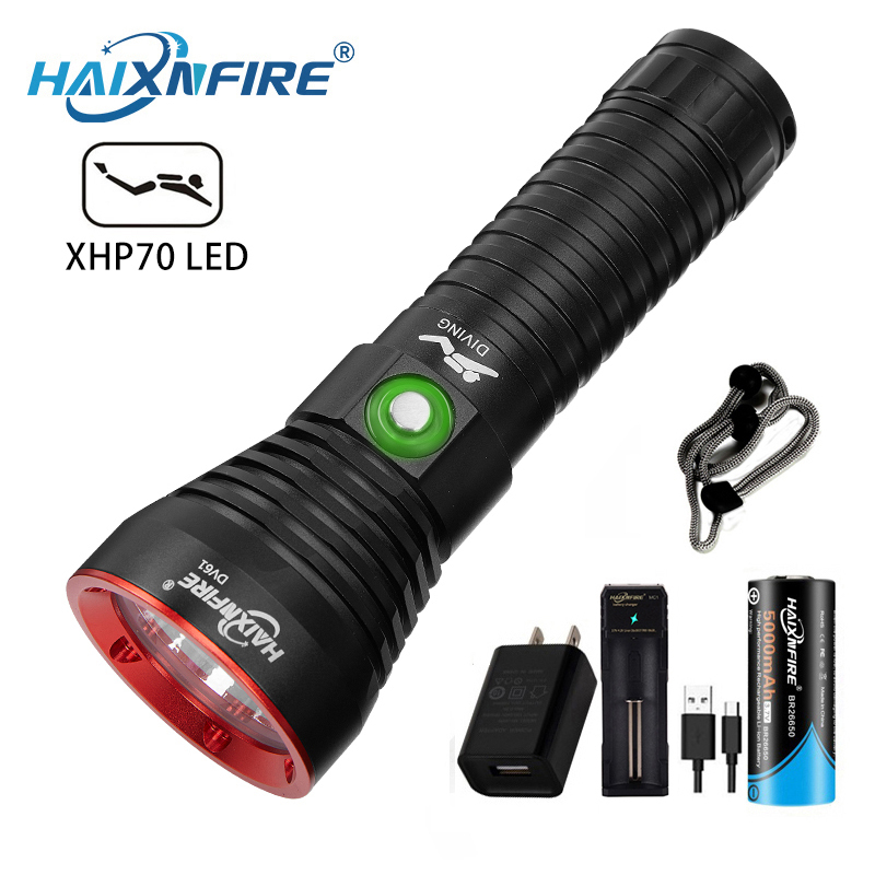 HaixnFire DV61 Scuba Diving Flashlight XHP70.2 Underwater Waterproof ...
