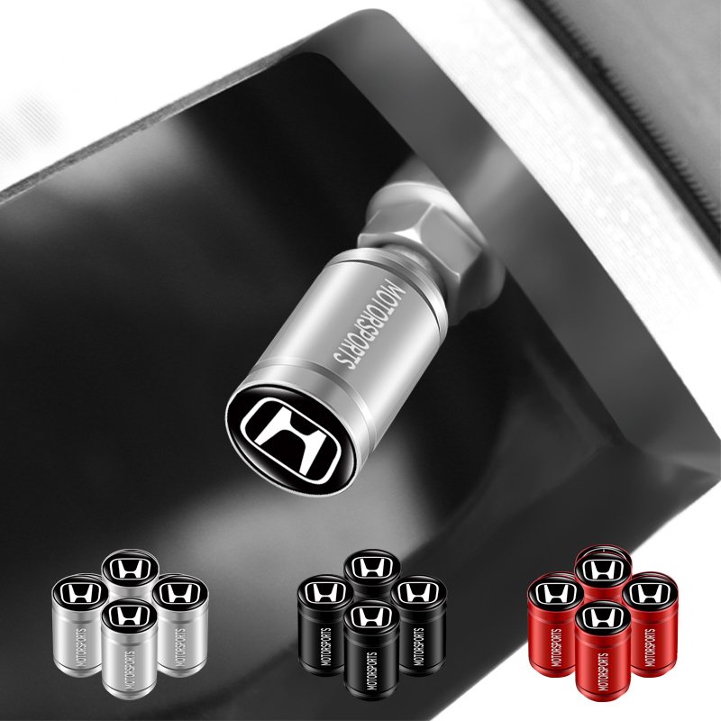 HQ-PARTS 4 Aluminum Silver Racing 'R' Logo Wheel Tire Valve Stem Caps For Honda