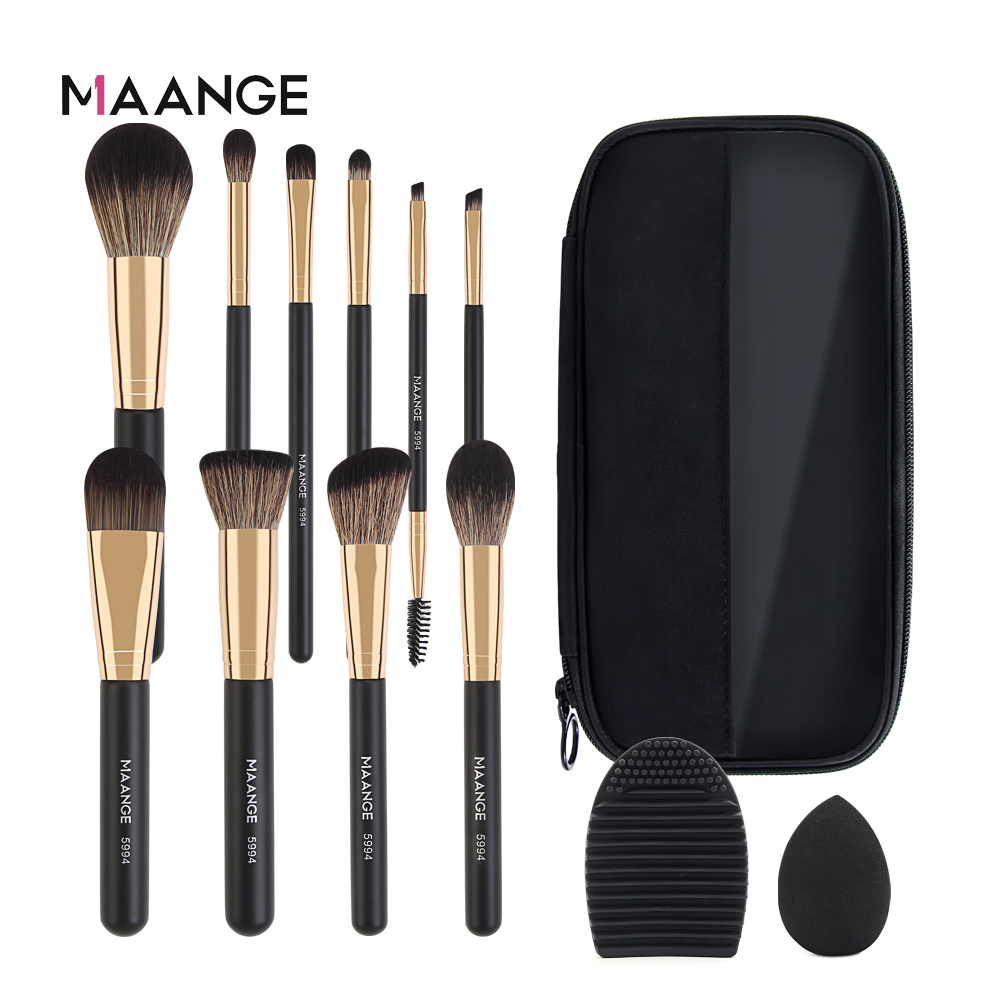 MAANGE 10 PCs Travel Professional Makeup Brushes Set with Case