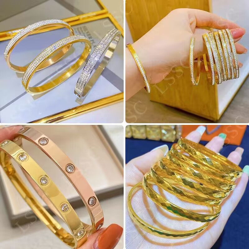 Bangles for Women Stainless Bracelet for Woman 18K Gold Non Tarnish