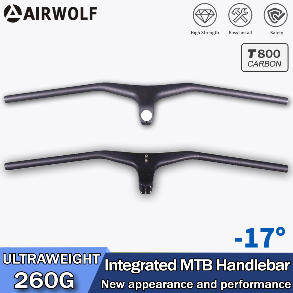 Bicycle Riser Handlebar, Matt Black 3K Carbon Fiber, Integrated Light