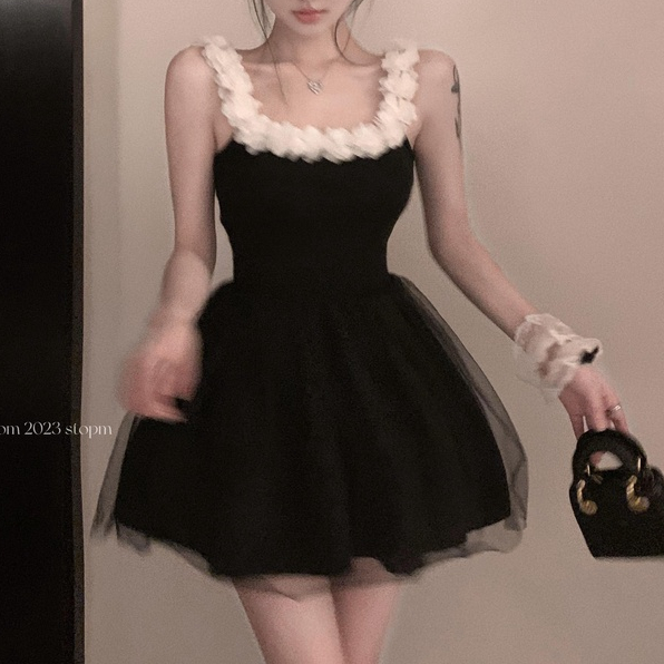 Sequined Furry Puffy Slip Dress