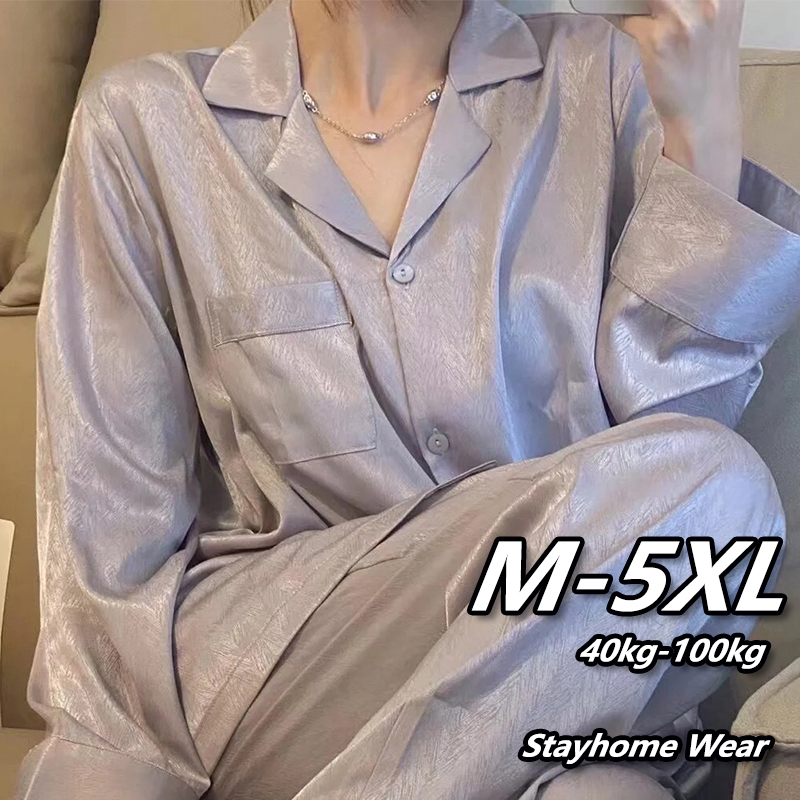 M5XL Plus Size Pajama Terno for Women Silk Sleepwear Nightwear Sense