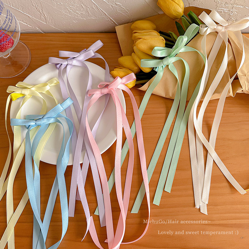 2 Pcs Korean Ribbon Bow Hair Clip Set Long Silk Ribbons Hairpin Ballet ...