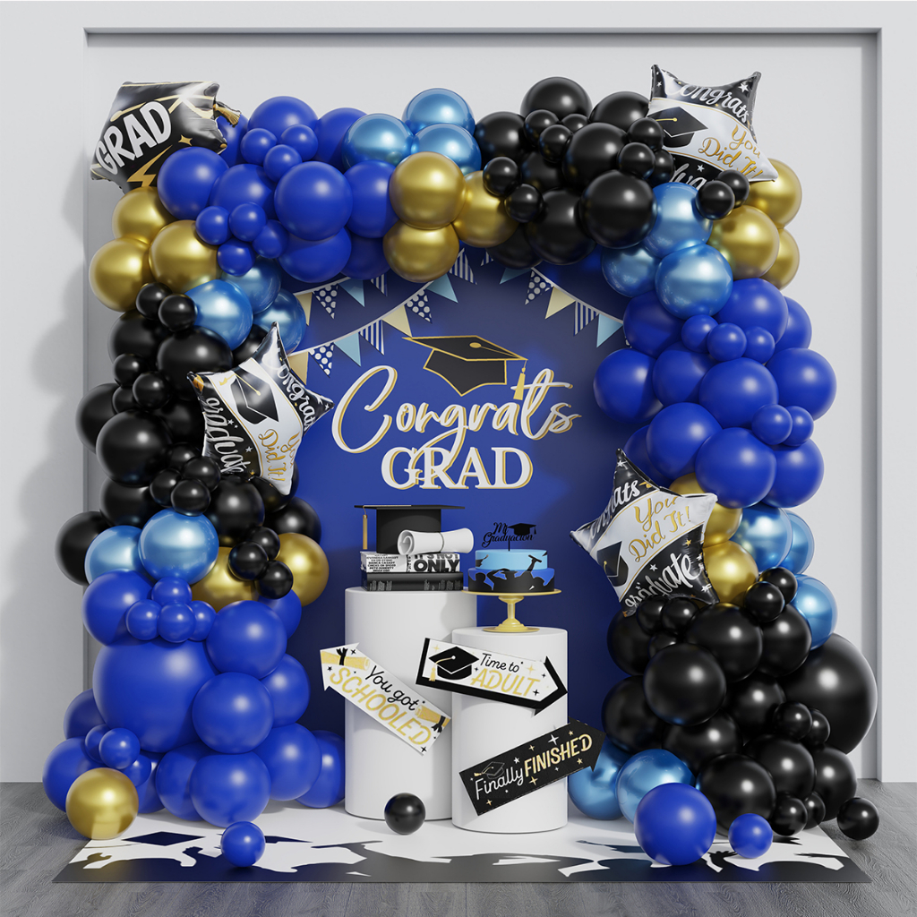108pcs graduation balloon chain aluminum film balloon gold black blue