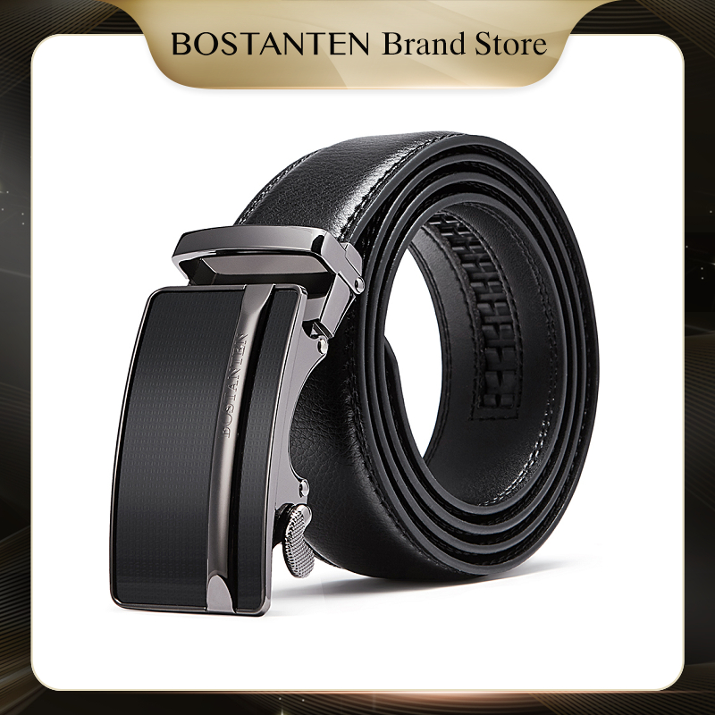 BOSTANTEN Leather Belt Men's Automatic Buckle Gift Box Can Be Cut ...