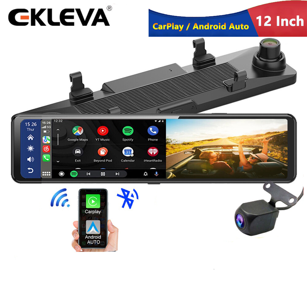 Ekleva K Dual Lens Car Mirror Carplay Android Auto Wireless Dash Cam