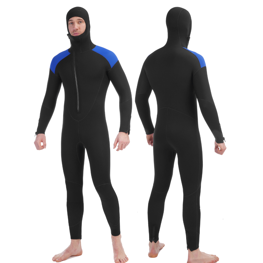 REALON Mens Wetsuit 5mm Full Scuba Diving Suit Front Zipper Hoodie