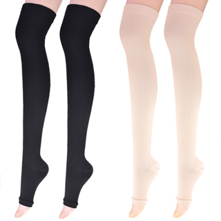 Zip Up Compression Socks High Leg Support Knee Slimming Stocking Open Toe  Unisex