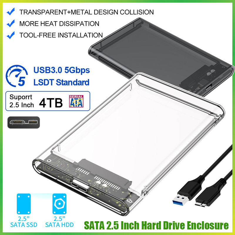 【Fast inch SSD HDD Enclosure External Hard Disk Case Free SATA  to USB Cable Transparent Casing Cover