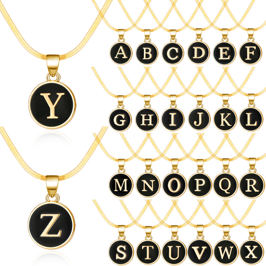 18K Gold Letters Necklace A-Z Pendant Snake Chain Choker Chain Women ...