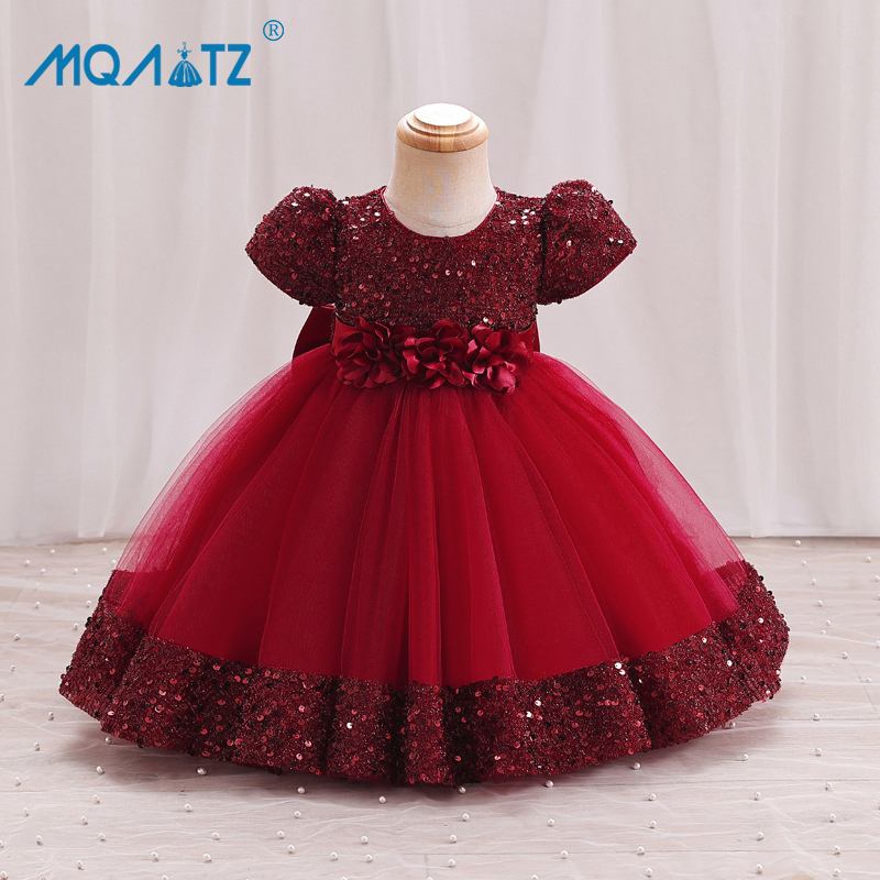 MQATZ Flower Sequin 1st Birthday Dress For Baby Girl Clothes Baptism Lace  Princess Dress Girls Dresses Party Short Sleeve Toddler Gown 1-5 Year N2116#