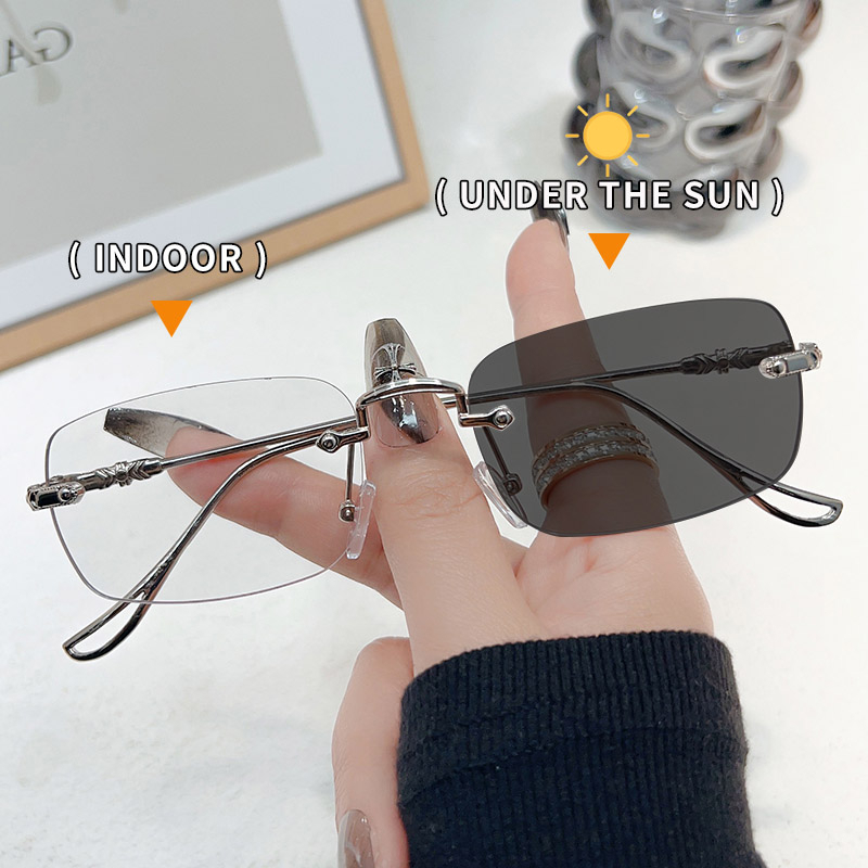 Photochromic Anti Radiation Glasses For Women Men Rimless Eyeglass Computer Eyewear Anti Blue 1443