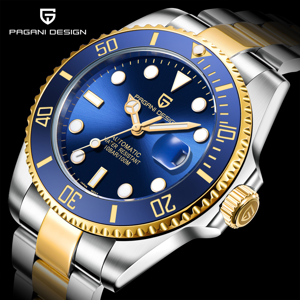 PAGANI DESIGN original 43mm Automatic Watch For Men luxury Japan NH35 mens  watch 100M waterproof gold watch mechanical watch for man PD-1639