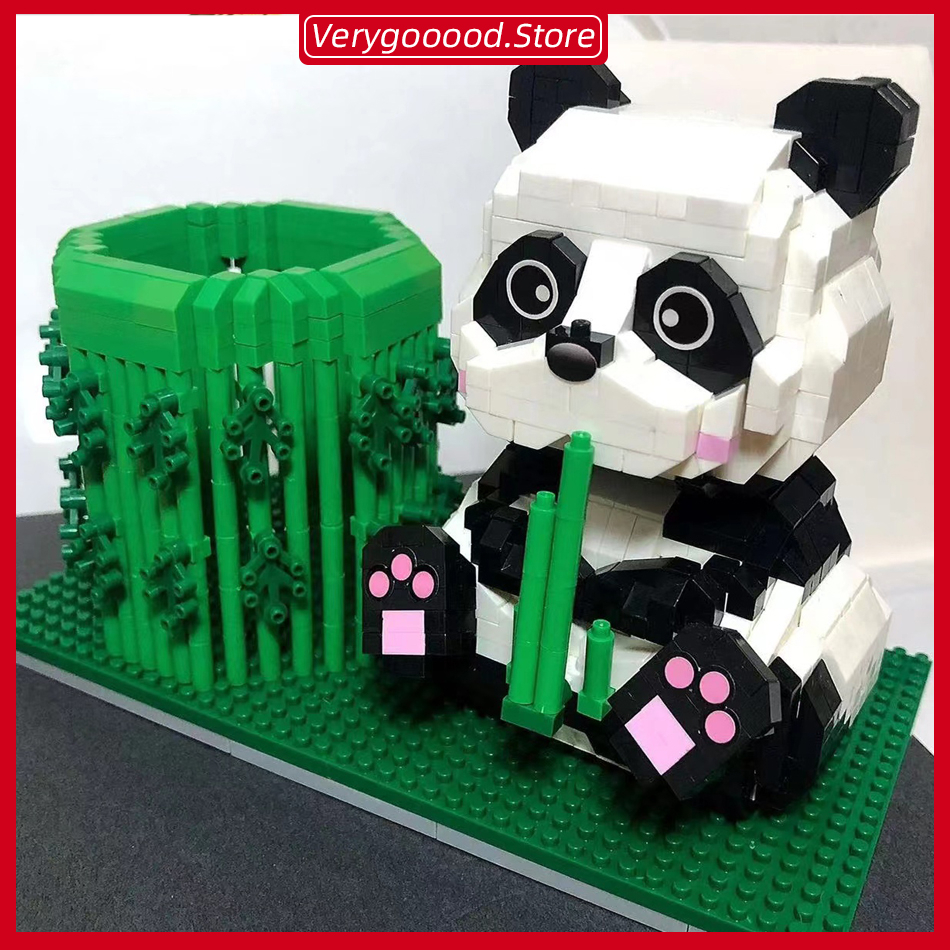 Creative Bamboo Panda Pen Container Mini Nano Building Blocks Lovely