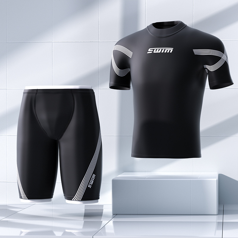 2023 New Male Swimwear 2 Piece Set Shorts and Shirt Sun Protection