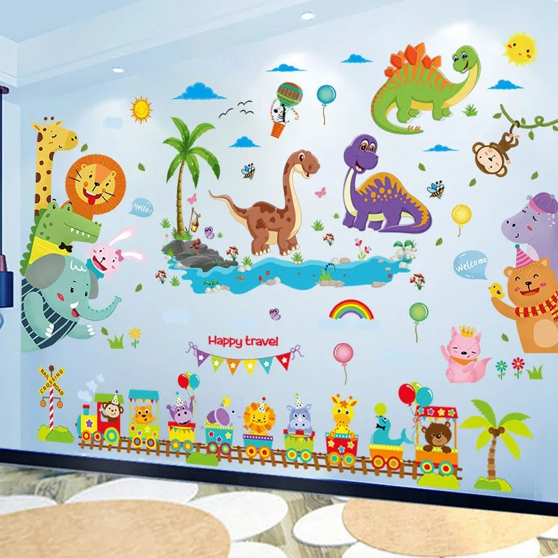 Cartoon Animal Wall Stickers Baby Children's Room Decoration ...