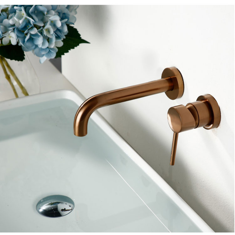 Solid Brass Brushed Rose Gold Faucet Bathroom Basin Faucet Cold Hot Mixer Taps Wall Mounted Sink