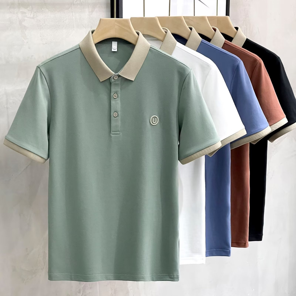 JQS【4 colours】Casual Polo shirt for man Fashion Embroidery polo for men ...