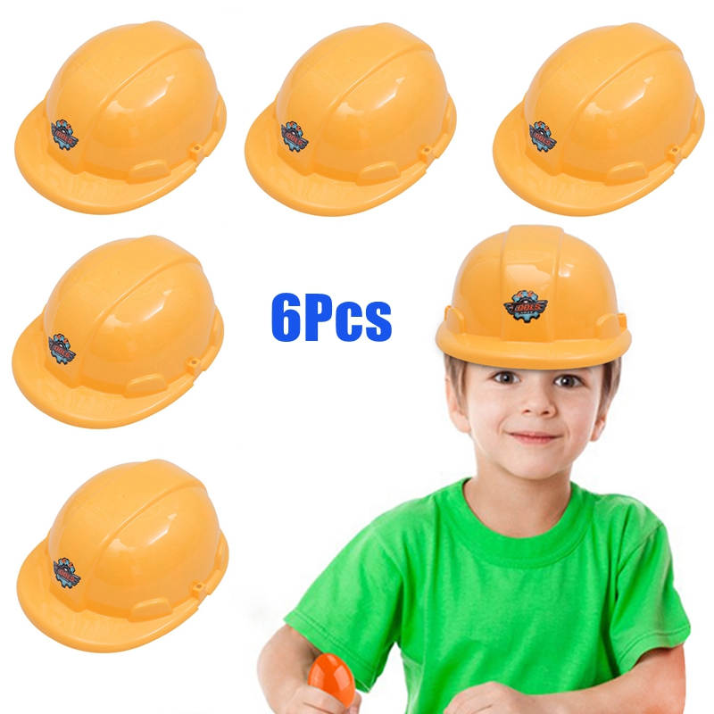 6pcs Hat Kids Worker Hard Helmet Construction Helmet Toy Construction