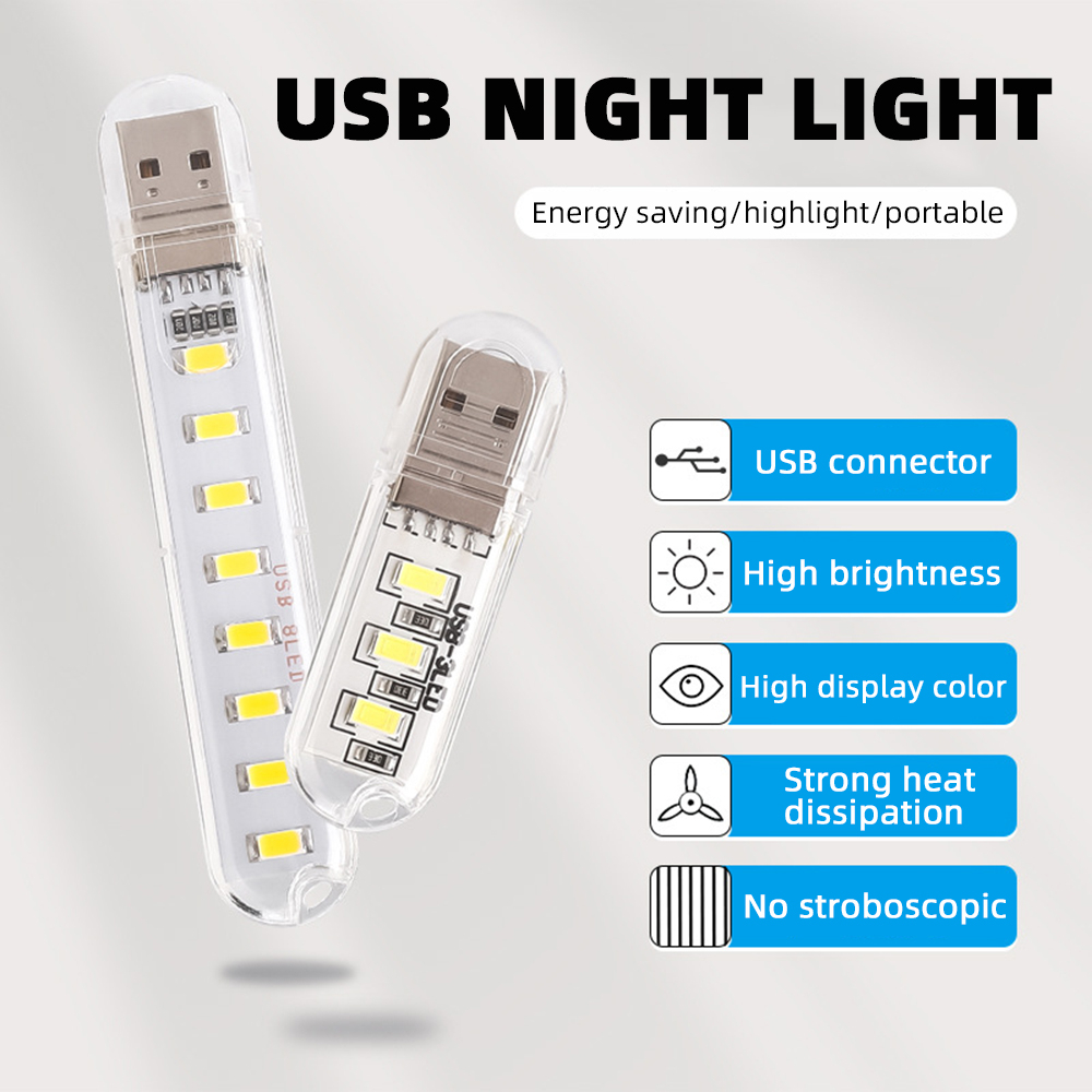 5pcs Portable USB Strip Light Mini Led Night Lights USB Plug Book Lamp ...
