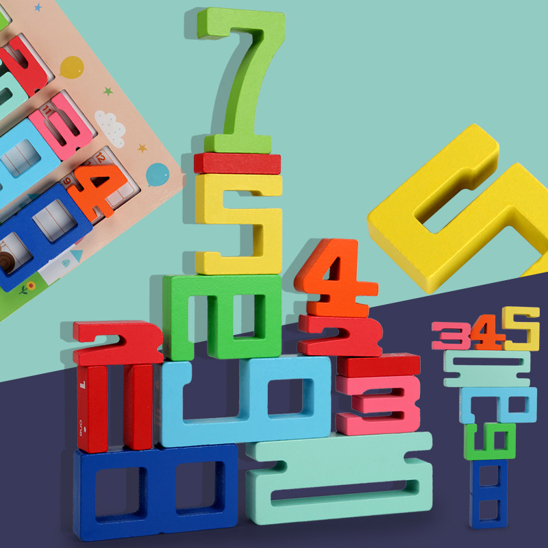 Wooden Number Stacking Building Blocks Montessori Wooden Blocks Numbers ...