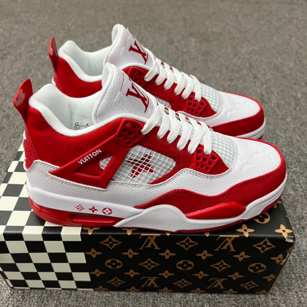 2023New Ready stock L-oui-s V-uitto-n x Air Jordan 4 Retro White Red ...