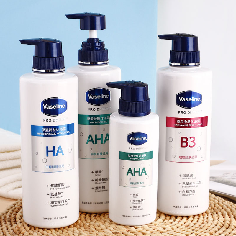 Vaseline Shower gel Fruit acids Niacinamide Hyaluronic acid Man Woman