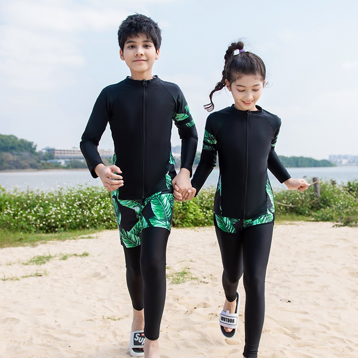 Three-pieces Set Full Body Swimwear Girls Boys Long Sleeve Rashguards ...