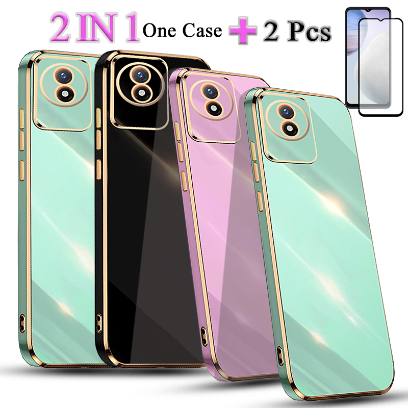 LCEHTOGYE Coque Pour Vivo Y11 2023 Verre Trempé Protection écran, Étui Housse Noir Souple TPU Silicone Gel Case Protection Cover Compatible Avec Pour Vivo Y11 2023 (6,51") - KE26