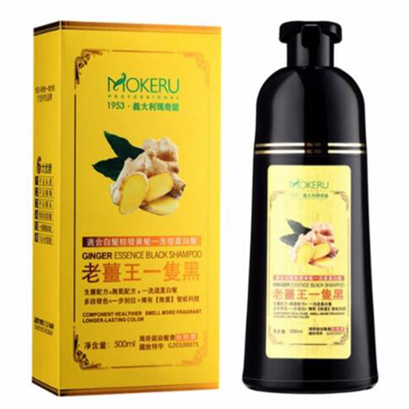 Mokeru Natural Ginger King Hair Dye Shampoo Easy To Use 5 mins Harmless Long Lasting Black Hair