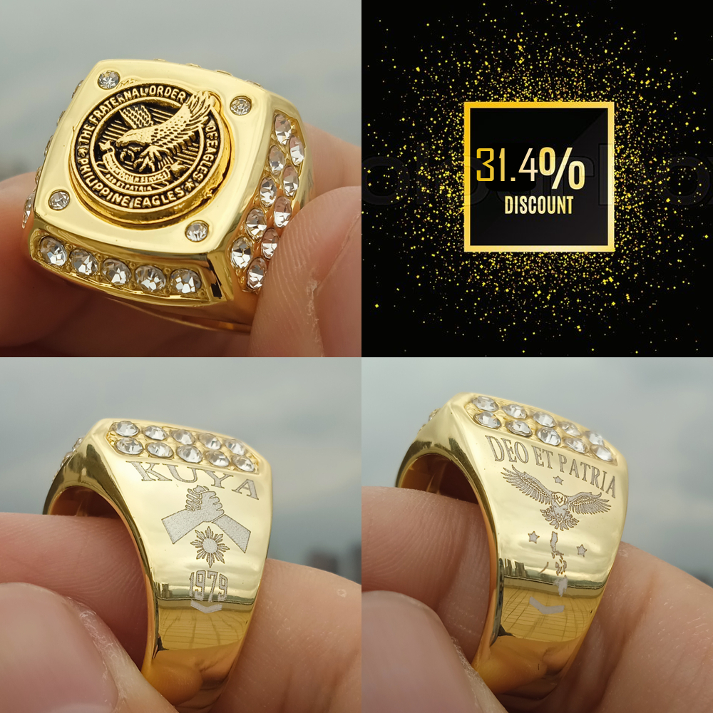 Eagle ring for kuya, Gold plated Brass, The Fraternal Order of Eagles, Deo et Patria, Szie 7 13