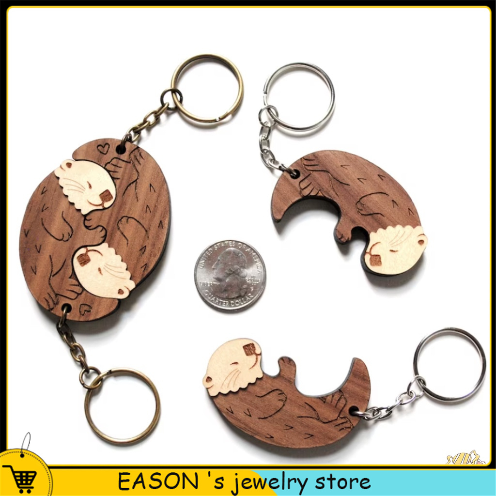 Wooden Sea Otters Keychain Set No Fading Fashionable Chian for