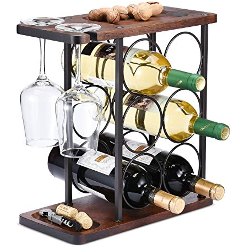 Wine Rack with Glass Holder, Countertop Wine Rack, Wooden Wine Holder ...