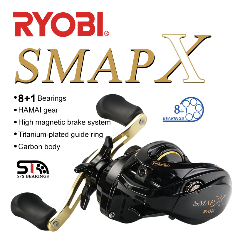 Ready Stock】Original RYOBI Baitcasting Fishing Wheel SMAP X 8+1BB 6.4:1Gear  Ratio Max Drag5kg Carbon Body Saltwater Fishing Reel Waterproof