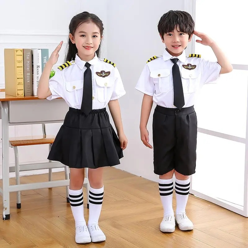 Captain Flight Attendant Suit for kids boy Aviator Pilot Uniform