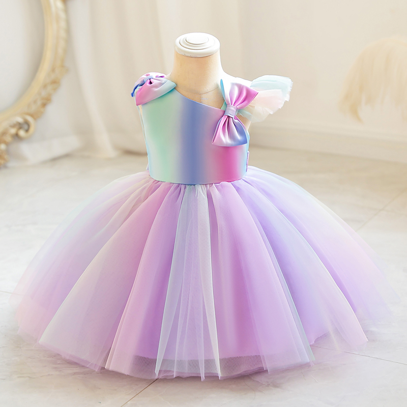 Girl Rainbow Princess Dress Sleeveless Puffless Nets Short Dresses ...