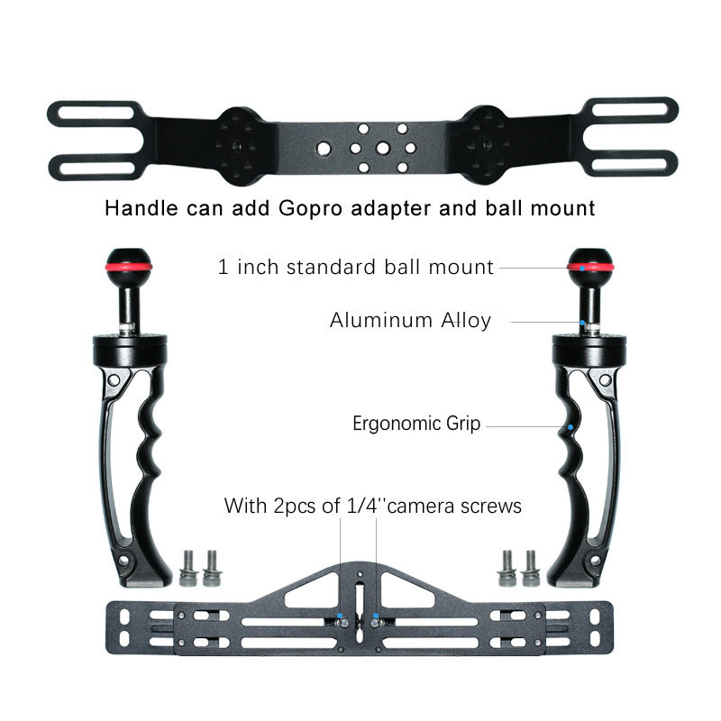 New DSLR Diving Dual Handheld Tray Bracket Handle Grip Rig w/ 1/4 ...